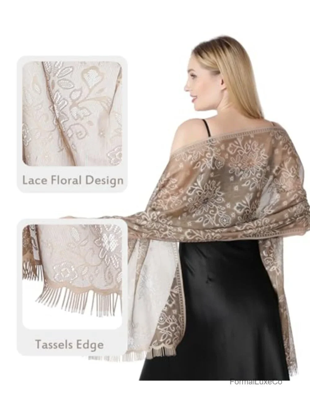 Floral Lace Shawl Wrap for Women Evening Dress Wedding Sheer Mesh Scarf